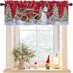 Christmas Valance for Windows Snowman Truck Curtains Valances Rod Pocket Valance Window Treatments Let It Snow Red Short Curtains for Kitchen Living Room Bedroom Bathroom Xmas Tree Holiday 54x18 Inch