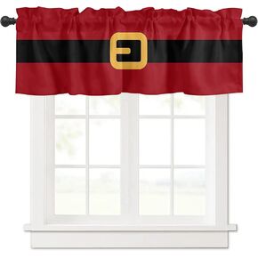 Curtain Valances for Windows Living Room, Christmas Santa's Belt Curtain Toppers and Valances for Bedroom, Xmas Black and Red Stripes Rod Pocket Curtains Kitchen Valances 54 Inch Wide by 18 Inch Long