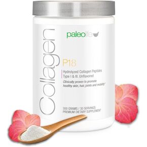 Premium Collagen P18, 100% Pure Hydrolized Collagen Peptides Type I & III. Unflavored Powder. Skin, Hair, Nails & Joint Support. 300 grms, 30 Servings (1-Pack)
