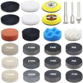 133PCS Sanding Disc Drill Polishing Kit Sanding Attachment, 3 Inch Wet Dry Sander Sheets Headlight Restoration Kit, Hook and Loop Sandpaper with Backing Pad, Polishing Pads for Car Wood Metal Glass
