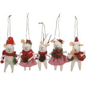 Primitives by Kathy Set of 5 Hanging Felt Christmas Mice Figurines