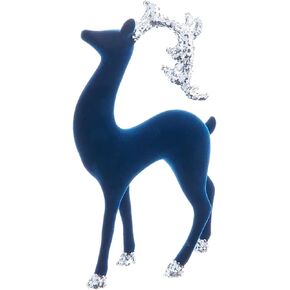 The Bridge Collection 12" Flocked Cobalt Deer Figurine - Navy Christmas Decor - Home for The Holidays - Blue Reindeer Figurine - Cobalt Reindeer Decor