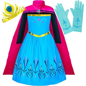 Cokos Box Girls Coronation Dress Costume Cape Gloves Tiara Crown Accessories Kids Set (4T, Blue-Purple)