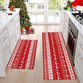 Homcomoda Christmas Tree Kitchen Mats 2 Piece Set Non Slip Waterproof Kitchen Rugs and Mats Anti Fatigue Cushioned Kitchen Floor Mats Farmhouse Xmas Comfort Standing Mat for Floor Kitchen Sink Laundry