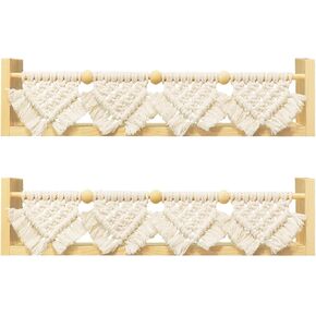 Macrame Kids Bookshelf for Wall 2 Pack, Boho Floating Shelves for Nursery Toddler Bedroom Classroom, Wood Hanging Book Shelf Storage Organizer for Room Decor