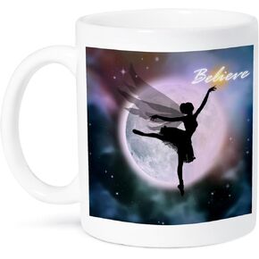 3dRose Believe Fairy Dancing in Front of Full Moon Two Tone Mug, 11 oz, Black