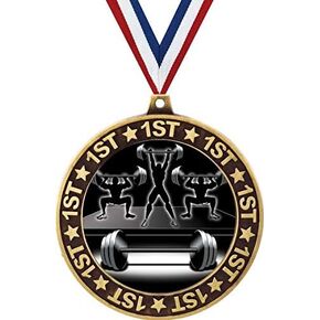 Bodybuilding 1st Place Perimeter Medal Gold, 2.75" Weightlifting Prizes, Bodybuilder Trophy Medal Awards Prime