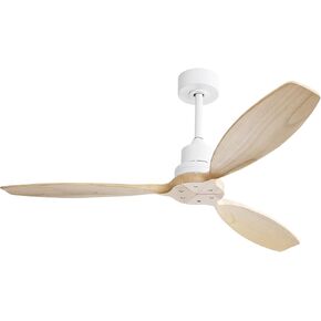 Sofucor 52 Inch Ceiling Fan with Lights and Remote Control, Indoor Outdoor Modern Wood Ceiling Fan with Reversible Quiet DC Motor, 6 Speed, 3 Downrods, for Farmhouse Bedroom Patio Balcony, White