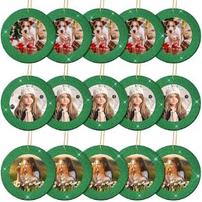 Jetec 15 Pieces Mini Magnetic Glitter Christmas Photo Frame Ornaments with 13.12 Feet Gold Thread for Holiday Christmas Picture Frame Tree Decoration (Gold)