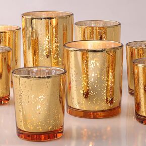 Volens 12pcs Assorted Burgundy Votive Candle Holders, Large Speckles Mercury Glass Votive & Tealight Candle Holder Bulk for Wedding Table Centerpiece, Burgundy and Gold Themed Party Decorations