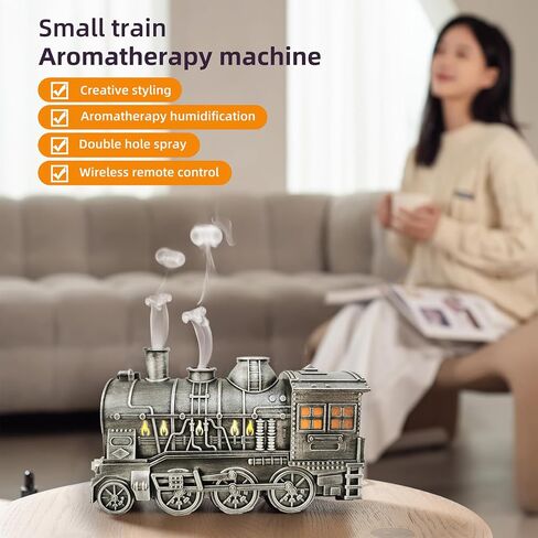 Essential Oil Diffuser,300ml Train Diffuser,Train Humidifier,Remote Control,Cool Mist Humidifier with 2 Light 2 Mist Mode,Auto Shut-Off for Home Office Hotel Kids Bedroom (Small Train Silvery) in Saudi Arabia
