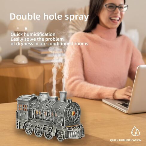 Essential Oil Diffuser,300ml Train Diffuser,Train Humidifier,Remote Control,Cool Mist Humidifier with 2 Light 2 Mist Mode,Auto Shut-Off for Home Office Hotel Kids Bedroom (Small Train Silvery) in Saudi Arabia