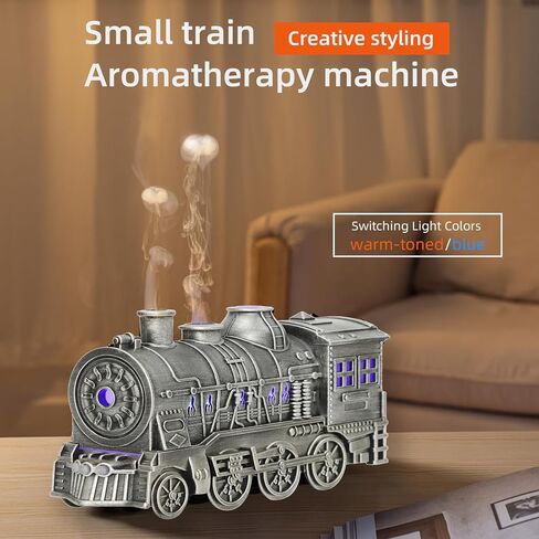 Essential Oil Diffuser,300ml Train Diffuser,Train Humidifier,Remote Control,Cool Mist Humidifier with 2 Light 2 Mist Mode,Auto Shut-Off for Home Office Hotel Kids Bedroom (Small Train Silvery) in Saudi Arabia