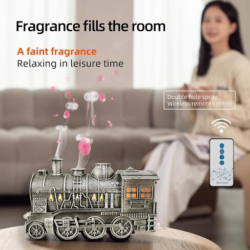 Essential Oil Diffuser,300ml Train Diffuser,Train Humidifier,Remote Control,Cool Mist Humidifier with 2 Light 2 Mist Mode,Auto Shut-Off for Home Office Hotel Kids Bedroom (Small Train Silvery) in Saudi Arabia