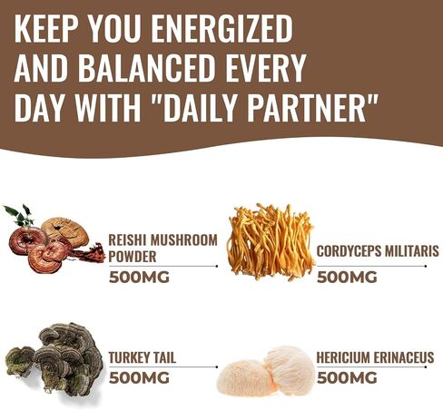 Mushroom Supplement - Lion's Mane, Cordyceps, Reishi, Turkey Tail - Nootropic Coffee Powder for Memory, Focus, Immune Support - 90 Servings, Organic Mushroom Complex, Vegan,Capsule Box Included in Saudi Arabia