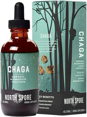 North Spore Chaga Mushroom Tincture | Energy & Wellness Boosting Supplement Drops | Adaptogenic Superfood | Dual Extract Organic Blend, 100% Fruiting Bodies | Non-GMO, Vegan - 2oz in Saudi Arabia