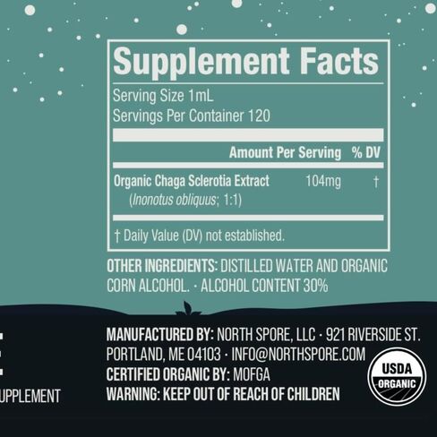 North Spore Chaga Mushroom Tincture | Energy & Wellness Boosting Supplement Drops | Adaptogenic Superfood | Dual Extract Organic Blend, 100% Fruiting Bodies | Non-GMO, Vegan - 2oz in Saudi Arabia