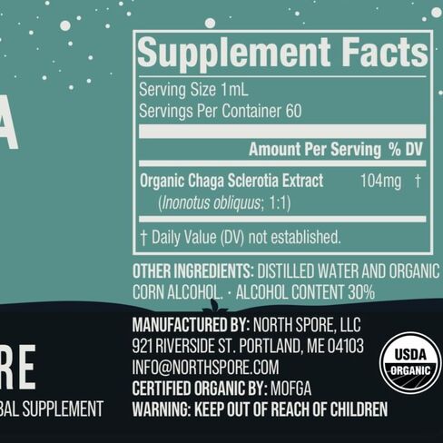 North Spore Chaga Mushroom Tincture | Energy & Wellness Boosting Supplement Drops | Adaptogenic Superfood | Dual Extract Organic Blend, 100% Fruiting Bodies | Non-GMO, Vegan - 2oz in Saudi Arabia