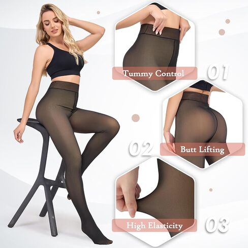 Dutfriay Fleece Lined Tights Women Sheer Fake Translucent Tights Faux Translucent Winter Thermal Warm High Waisted Leggings in Saudi Arabia