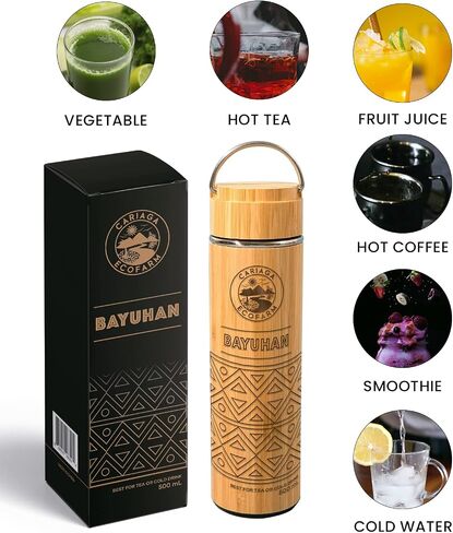 BAYUHAN Bamboo Water Bottle, Gift Items, Collectibles, Tea or coffee Bottle, Cold Drinks Bottle, Bamboo Tumbler, Removable Tea Infuser in Saudi Arabia