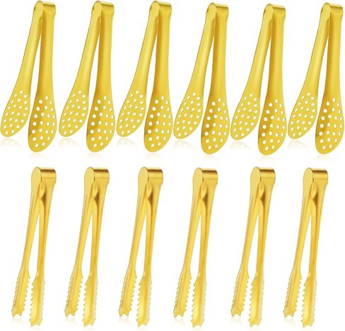 JCREN 12 Pcs Serving Tongs, Small Serving Utensils for Parties Catering Gold Tongs, Food-Grade 304 Stainless Steel Mini Appetizer Tongs for Tea Party Coffee Bar, 4" Sugar Tongs - Gold in Kuwait