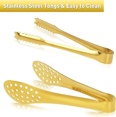 JCREN 12 Pcs Serving Tongs, Small Serving Utensils for Parties Catering Gold Tongs, Food-Grade 304 Stainless Steel Mini Appetizer Tongs for Tea Party Coffee Bar, 4" Sugar Tongs - Gold in Kuwait