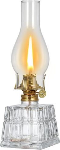 Chamber Large Oil Lamp Classic Square Kerosene Lamp Lantern Vintage Oil Lamps for Indoor Use Decorative Antique Clear Hurricane Lamp for Emergency Lighting, 11 Inch Height, Black in Saudi Arabia