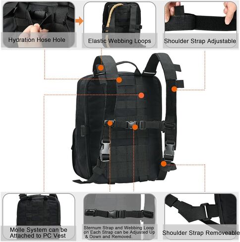 Tactical Expandable Flatpack, Chest Rig Backpack MOLLE Assault Pack Hydration Pack for PC Vest (Black) in Kuwait