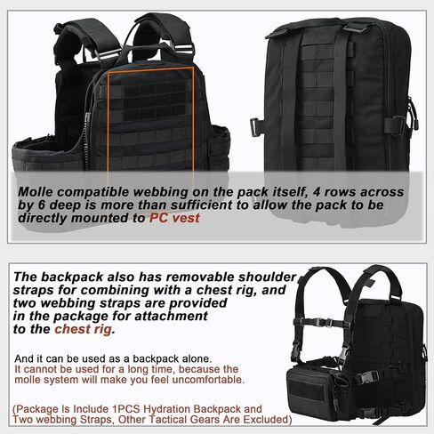 Tactical Expandable Flatpack, Chest Rig Backpack MOLLE Assault Pack Hydration Pack for PC Vest (Black) in Kuwait