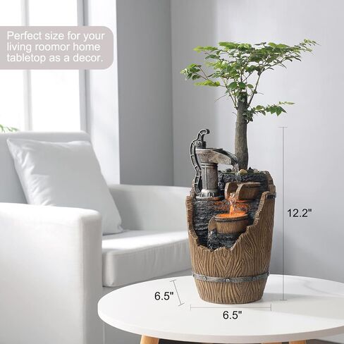 Wood Grain Indoor Fountain Yellow Warm Led Lighting Decorative Soothing Sound Tabletop Fountains with a Small Plastic Pot to Grow The Plant by Yourself(Automatic Watering)(22030) in Saudi Arabia