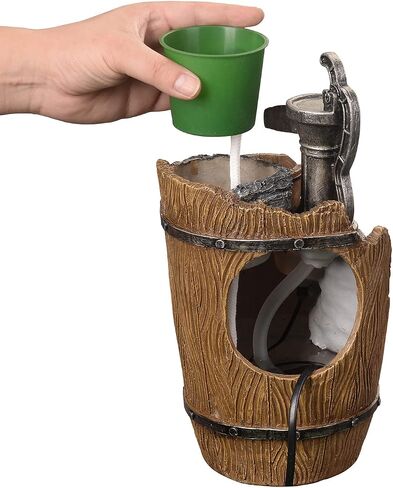 Wood Grain Indoor Fountain Yellow Warm Led Lighting Decorative Soothing Sound Tabletop Fountains with a Small Plastic Pot to Grow The Plant by Yourself(Automatic Watering)(22030) in Saudi Arabia