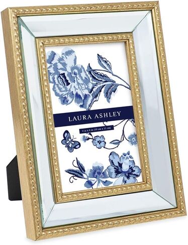 Laura Ashley 11x14 (Matted 8x10) Champagne Mirror Bead Picture Frame, Classic Mirrored Frame with Beaded Border, Wall-Mountable, Made for Photo Gallery and Wall Art, (11x14 (Matted 8x10), Champagne) in Saudi Arabia