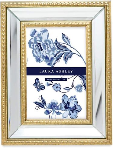 Laura Ashley 11x14 (Matted 8x10) Champagne Mirror Bead Picture Frame, Classic Mirrored Frame with Beaded Border, Wall-Mountable, Made for Photo Gallery and Wall Art, (11x14 (Matted 8x10), Champagne) in Saudi Arabia