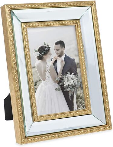 Laura Ashley 11x14 (Matted 8x10) Champagne Mirror Bead Picture Frame, Classic Mirrored Frame with Beaded Border, Wall-Mountable, Made for Photo Gallery and Wall Art, (11x14 (Matted 8x10), Champagne) in Saudi Arabia