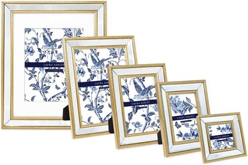 Laura Ashley 11x14 (Matted 8x10) Champagne Mirror Bead Picture Frame, Classic Mirrored Frame with Beaded Border, Wall-Mountable, Made for Photo Gallery and Wall Art, (11x14 (Matted 8x10), Champagne) in Saudi Arabia