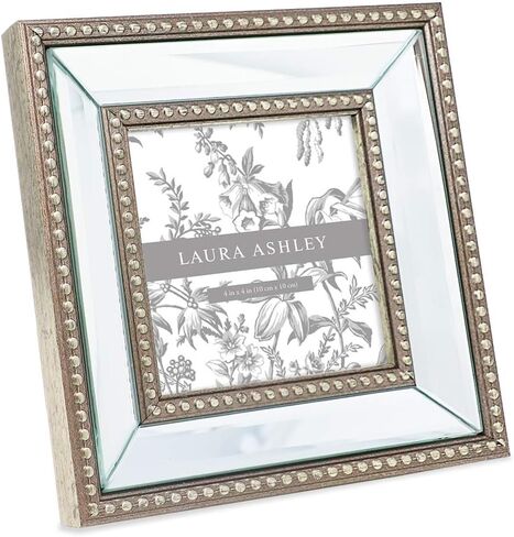 Laura Ashley 11x14 (Matted 8x10) Champagne Mirror Bead Picture Frame, Classic Mirrored Frame with Beaded Border, Wall-Mountable, Made for Photo Gallery and Wall Art, (11x14 (Matted 8x10), Champagne) in Saudi Arabia