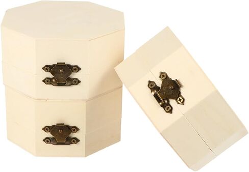 balacoo 3pcs Unfinished Wooden Boxes Hexagon Wooden Box Vintage Storage Box Storage Case Jewelry Box Trinket Container with Hinged Lid (Wood Color) in Kuwait