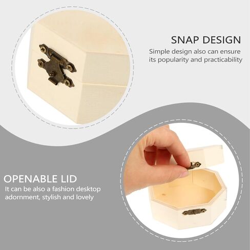 balacoo 3pcs Unfinished Wooden Boxes Hexagon Wooden Box Vintage Storage Box Storage Case Jewelry Box Trinket Container with Hinged Lid (Wood Color) in Kuwait