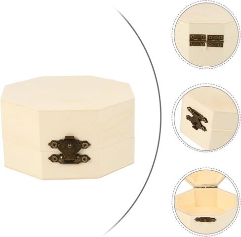 balacoo 3pcs Unfinished Wooden Boxes Hexagon Wooden Box Vintage Storage Box Storage Case Jewelry Box Trinket Container with Hinged Lid (Wood Color) in Kuwait