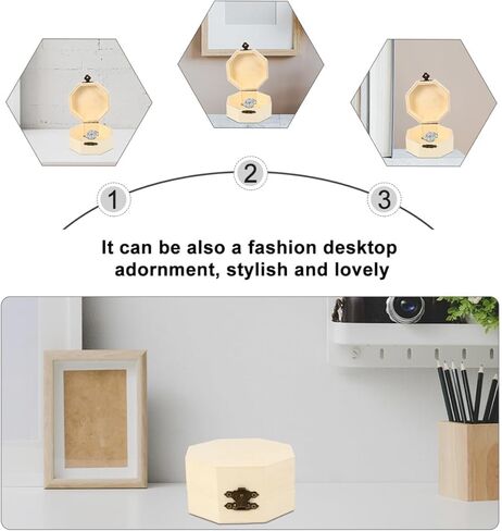 balacoo 3pcs Unfinished Wooden Boxes Hexagon Wooden Box Vintage Storage Box Storage Case Jewelry Box Trinket Container with Hinged Lid (Wood Color) in Kuwait