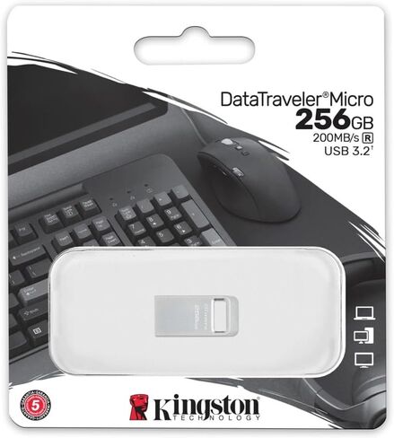 Kingston DataTraveler Micro 256GB USB Flash Drive | Ultra-Small Premium Metal Design | USB 3.2 Gen 1 | Speeds up to 200MB/s | DTMC3G2/256GB,Silver in Kuwait