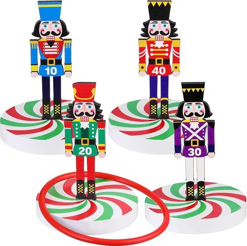 Christmas Wooden Ring Toss Game Set, Christmas Ring Toss with 4 Rings Candy Cane Snowman Christmas Tree Santa Claus Nutcracker Fun Games for Christmas Party Family Games in Kuwait