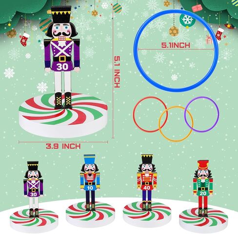 Christmas Wooden Ring Toss Game Set, Christmas Ring Toss with 4 Rings Candy Cane Snowman Christmas Tree Santa Claus Nutcracker Fun Games for Christmas Party Family Games in Kuwait