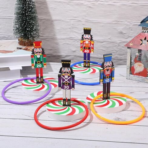 Christmas Wooden Ring Toss Game Set, Christmas Ring Toss with 4 Rings Candy Cane Snowman Christmas Tree Santa Claus Nutcracker Fun Games for Christmas Party Family Games in Kuwait