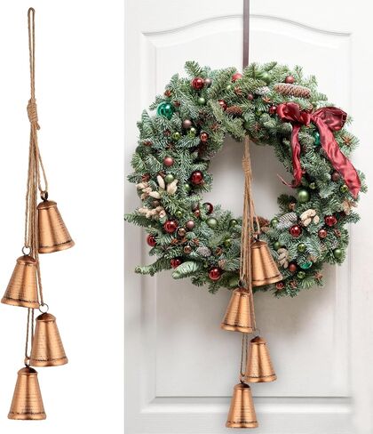 Forwe Christmas Bells Vintage Gold Brass Bells on Jute Rope Rustic Christmas Decoration(Gold) in Kuwait