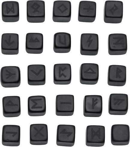 Rockcloud Polished Black Obsidian Rune Stones Set of 25 PCS, Engraved Elder Futhark Alphabet Pocket Stones for Meditation Divination, Black in Kuwait