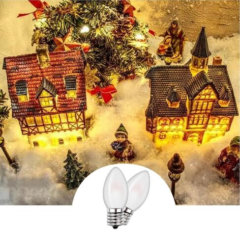 Christmas Village Replacement Light Bulbs C7 Edison LED Mini Night Light Bulbs 0.5W Equivalent to 5 Watt Incandescent - E12 Candelabra Base 2700K Warm White for Home Decorate Window Candles -6Pack in Saudi Arabia