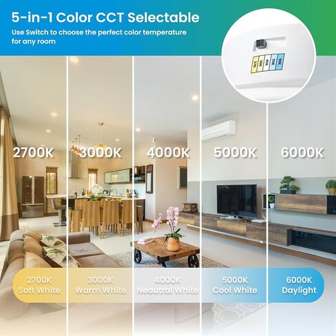 4 بوصات LED يمكن أن تضيء الإضاءة المحدثة، يمكن اختيارها 2700K/3000K/4000K/5000K/6000K قابلة للتعتيم، زخرفة ناعمة، 9W=75W، 800 LM، مجموعة تحويل بديلة، ETL Energy Star (عبوة واحدة) in Saudi Arabia