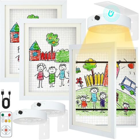 Gerrii 3 Set Art Frames and Battery Operated Picture Light Display Picture Artwork Frame Changeable Front Opening Painting Frame Wall Storage Picture Frame with Light(White,8.5 x 11 Inch) in Saudi Arabia
