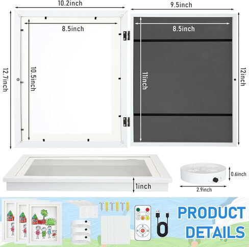 Gerrii 3 Set Art Frames and Battery Operated Picture Light Display Picture Artwork Frame Changeable Front Opening Painting Frame Wall Storage Picture Frame with Light(White,8.5 x 11 Inch) in Saudi Arabia